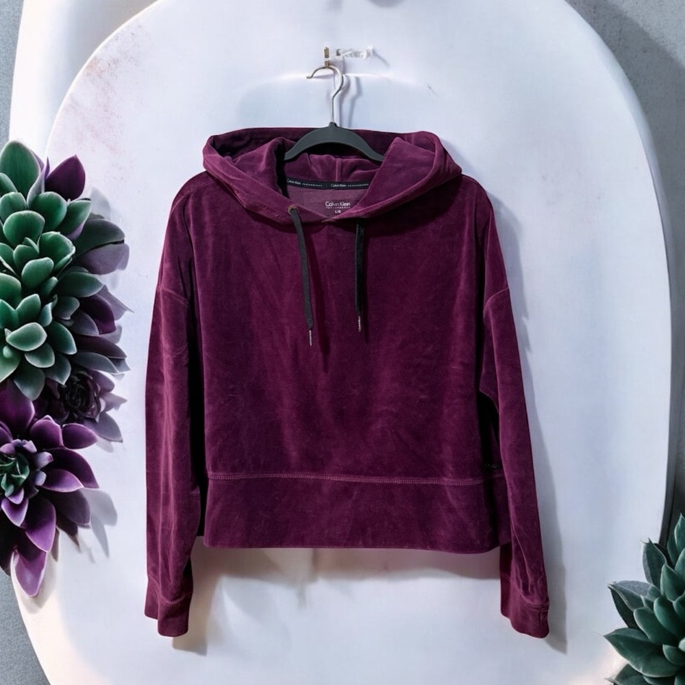 Calvin Klein Plum Purple Cropped Velour Hoodie